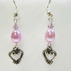 Lavendar Pearl and Heart Earrings