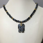 Obsidian Necklace with Elephant Pendant