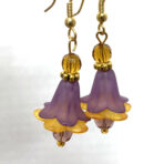 Purple and Gold Lucite Flower Earrings.